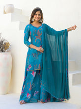 Neck Embroidery Georgette Kurta With Sharara And Dupatta